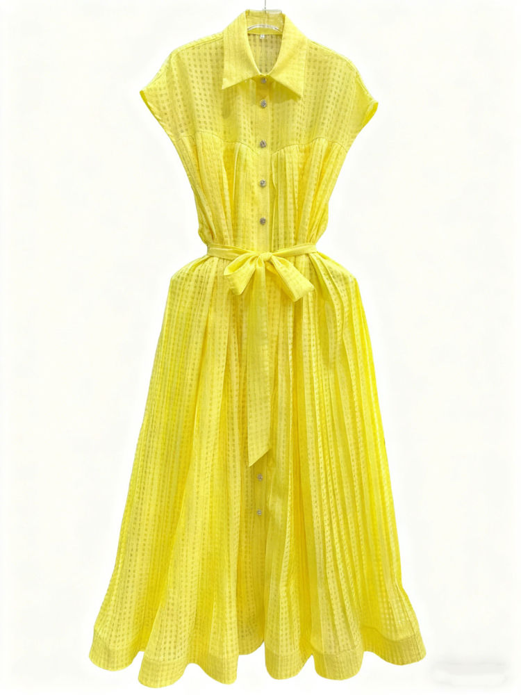 TWOTWINSTYLE Lapel Spliced Lace Up Fashion Dress