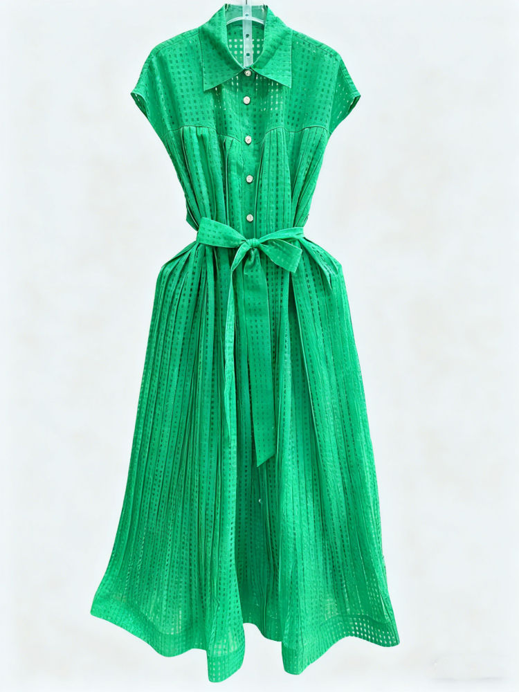 TWOTWINSTYLE Lapel Spliced Lace Up Fashion Dress