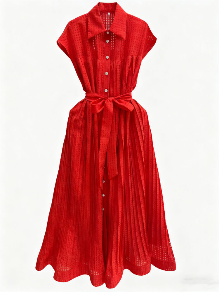 TWOTWINSTYLE Lapel Spliced Lace Up Fashion Dress