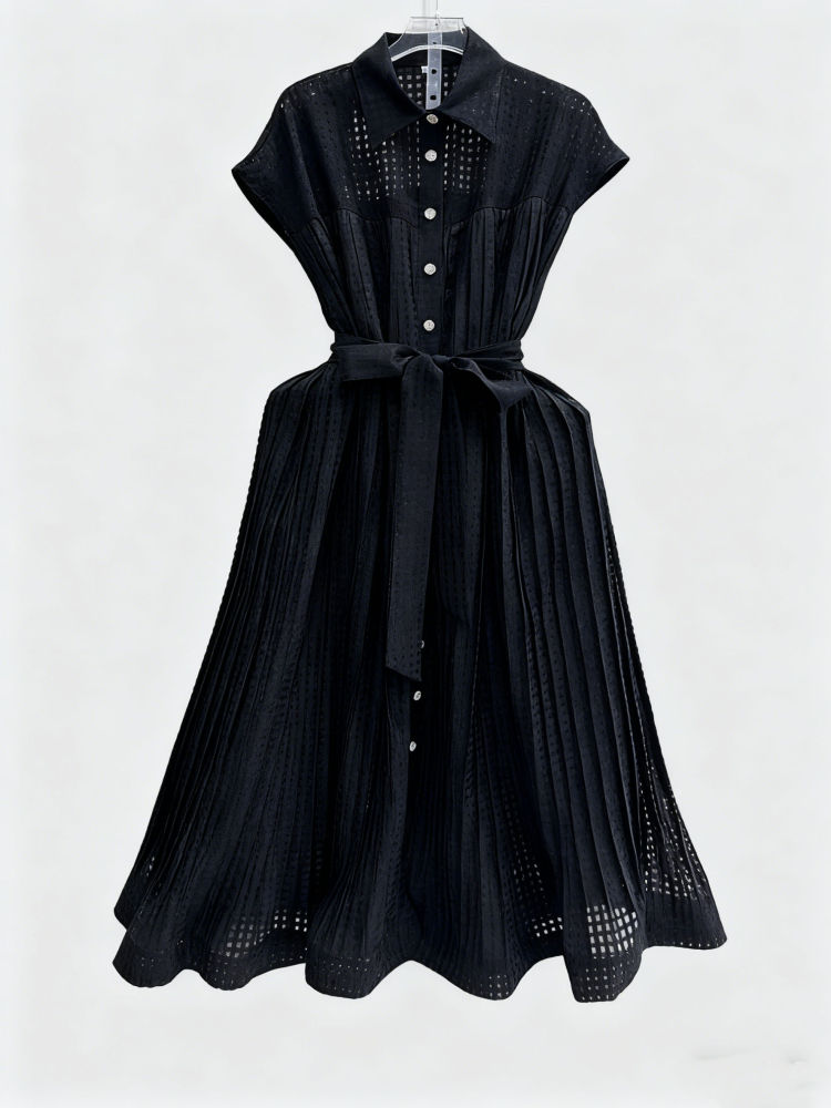 TWOTWINSTYLE Lapel Spliced Lace Up Fashion Dress