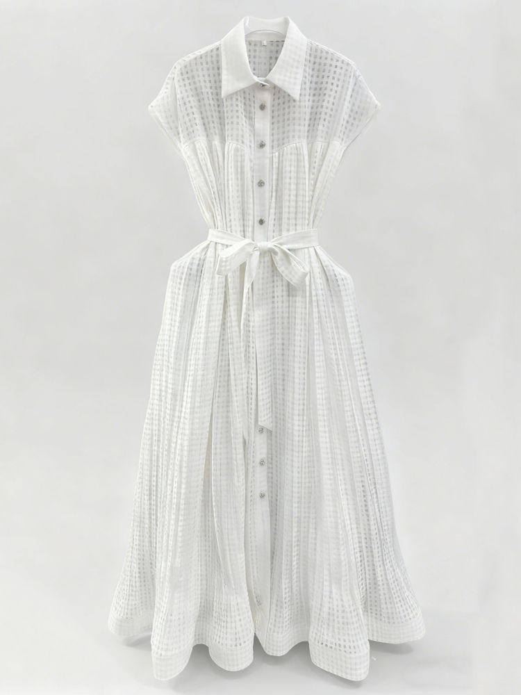 TWOTWINSTYLE Lapel Spliced Lace Up Fashion Dress