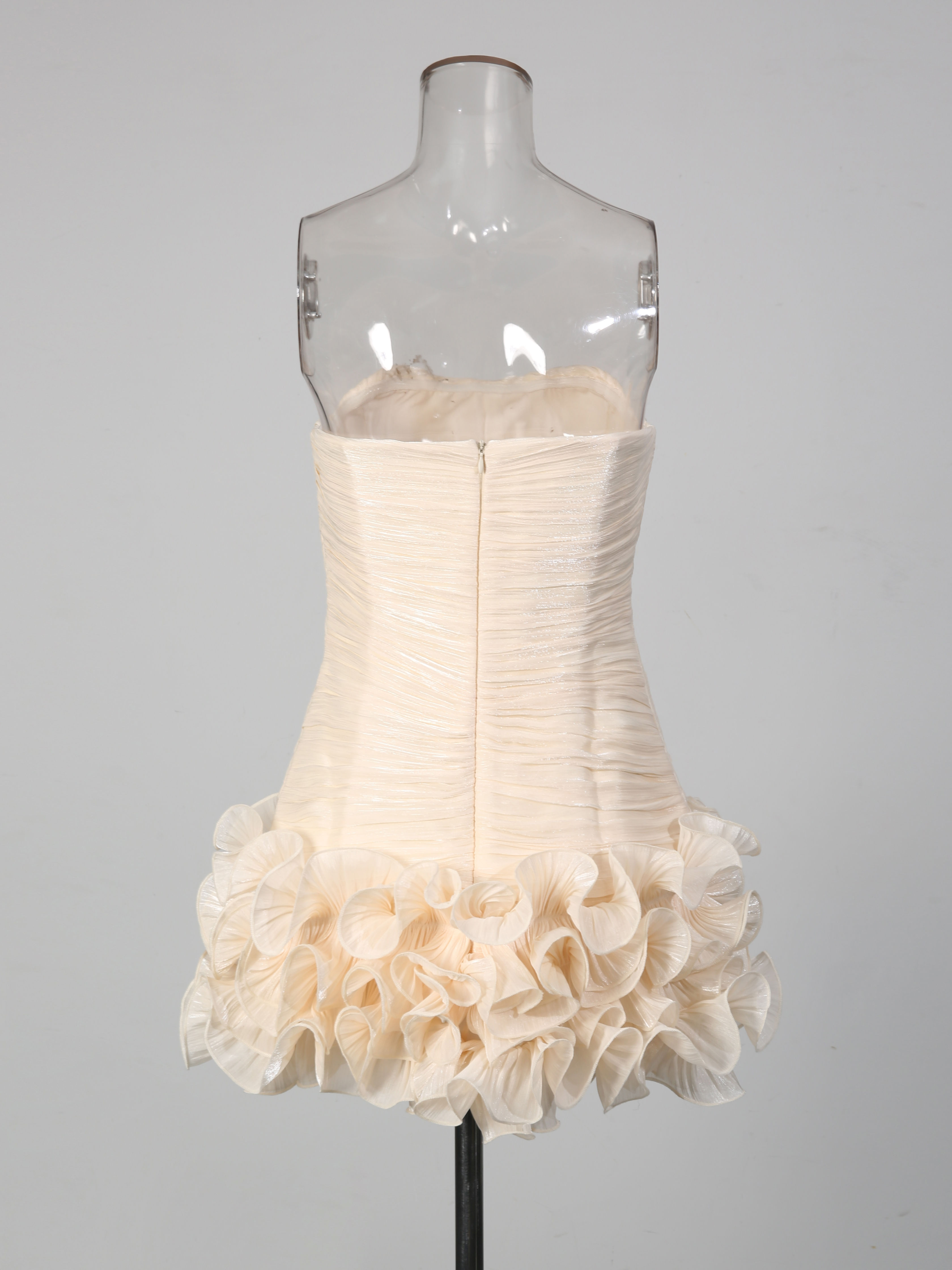 TWOTWINSTYLE Patchwork Ruffles Designer Strapless Mini Dress