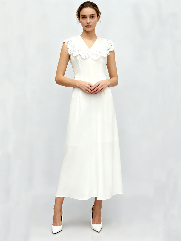TWOTWINSTYLE Solid V-Neck Tunic Elegant Dress