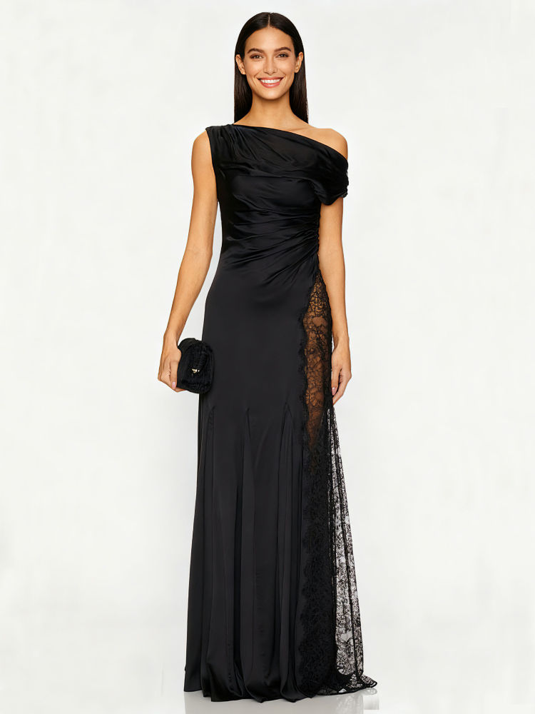 TWOTWINSTYLE Spliced Lace Ruched Minimalist Dress