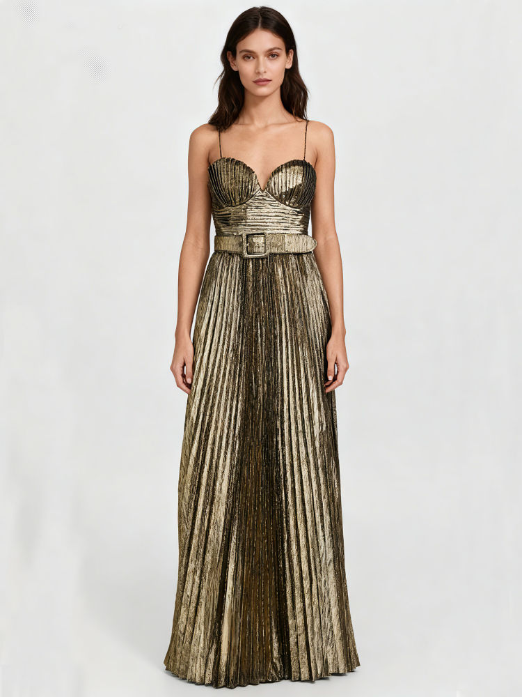 TWOTWINSTYLE Vintage Sleeveless Spliced Belt Maxi Dress