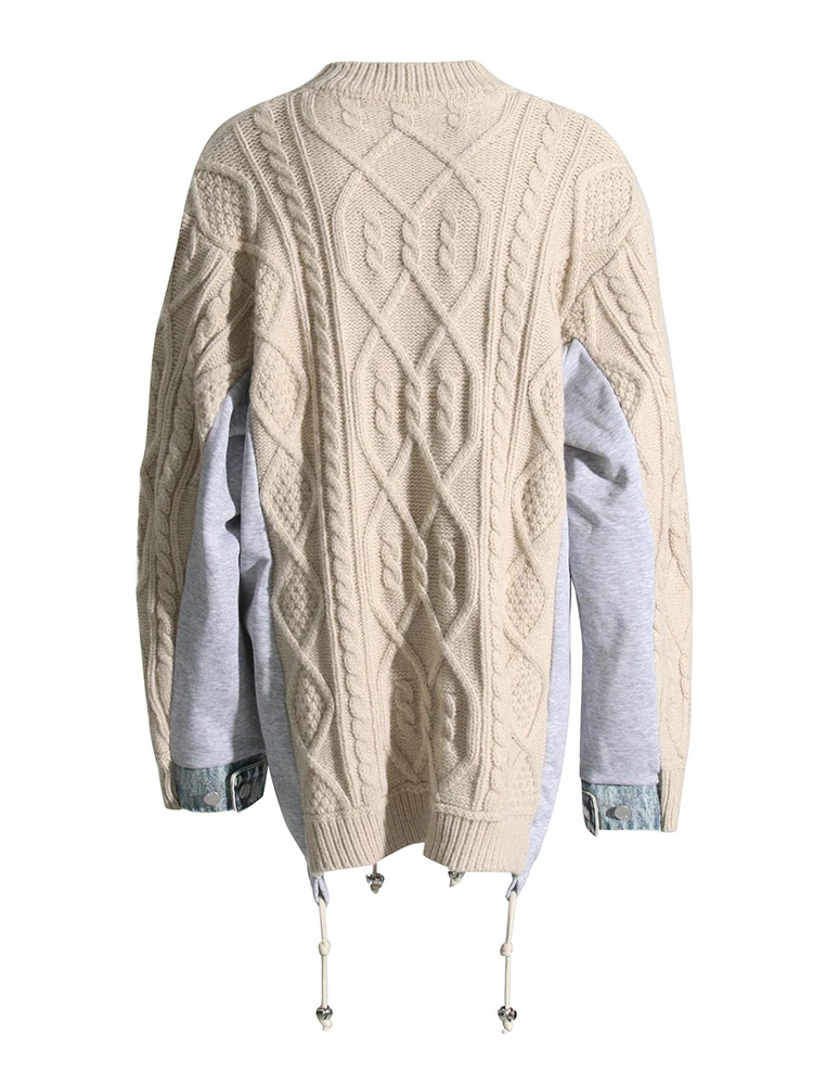 TWOTWINSTYLE Hit Color Patchwork Denim Designer Sweater