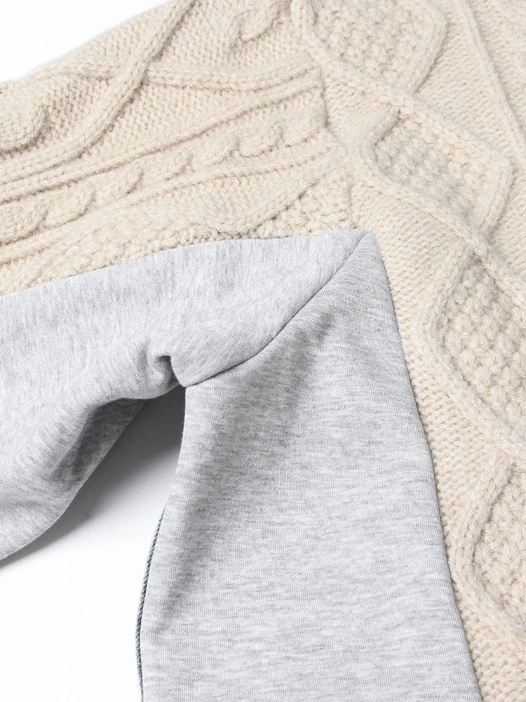 TWOTWINSTYLE Hit Color Patchwork Denim Designer Sweater