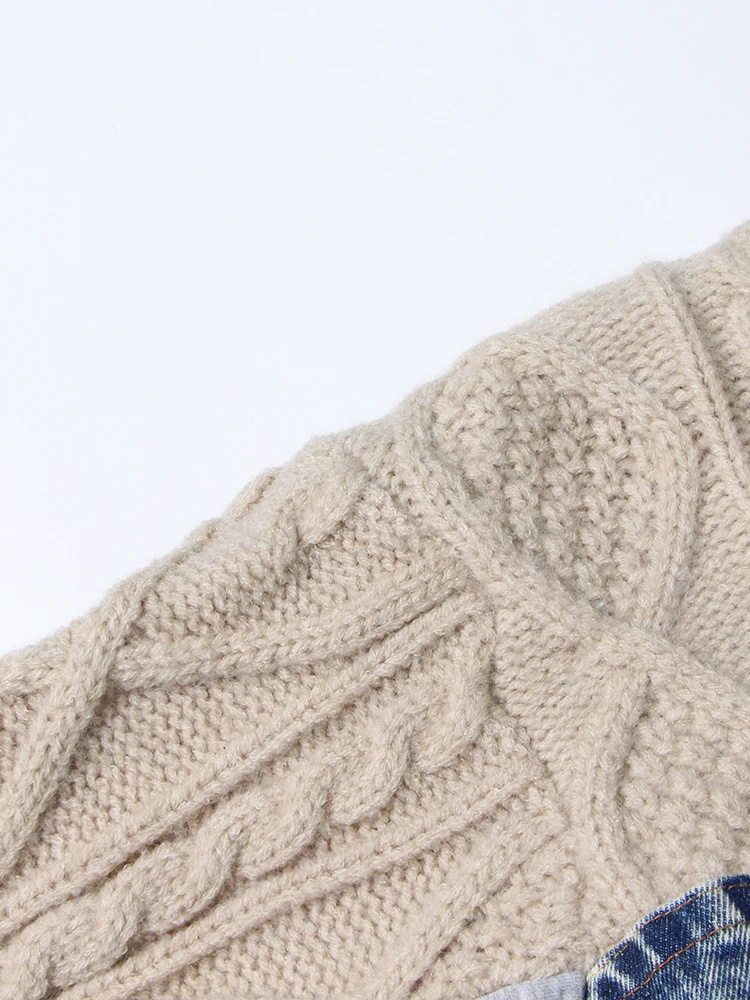 TWOTWINSTYLE Hit Color Patchwork Denim Designer Sweater