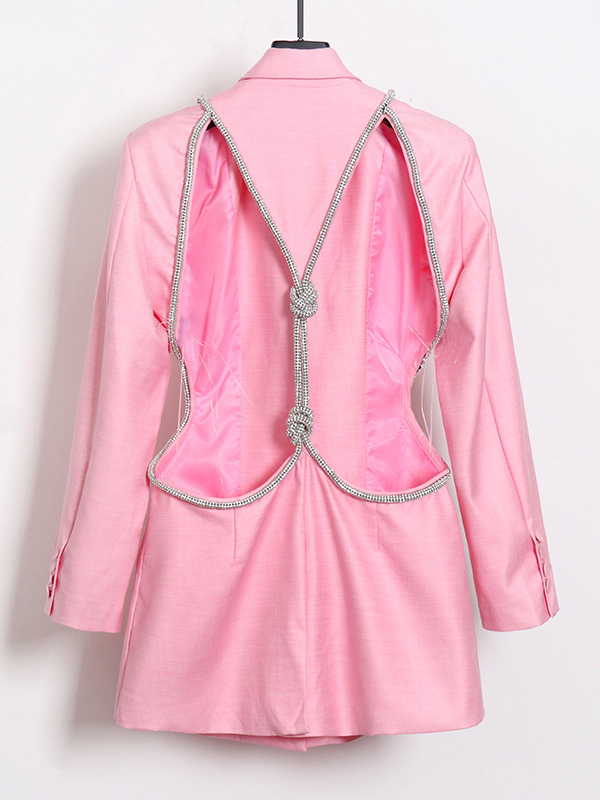 TWOTWINSTYLE Lapel Backless Patchwork Diamond Blazers
