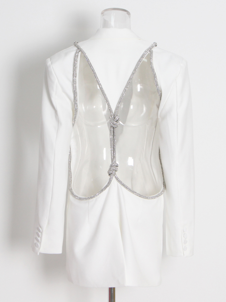 TWOTWINSTYLE Lapel Backless Patchwork Diamond Blazers