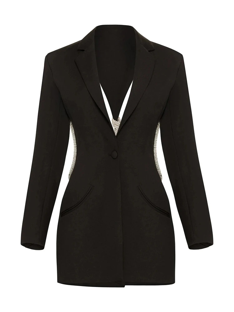 TWOTWINSTYLE Lapel Backless Patchwork Diamond Blazers