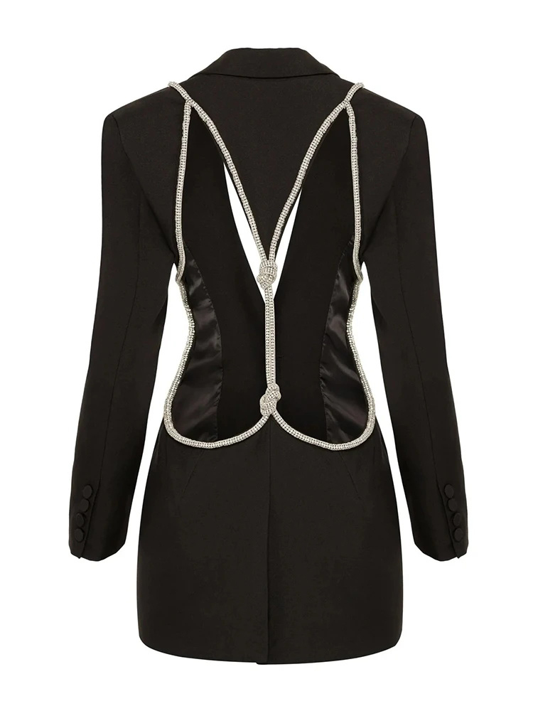 TWOTWINSTYLE Lapel Backless Patchwork Diamond Blazers