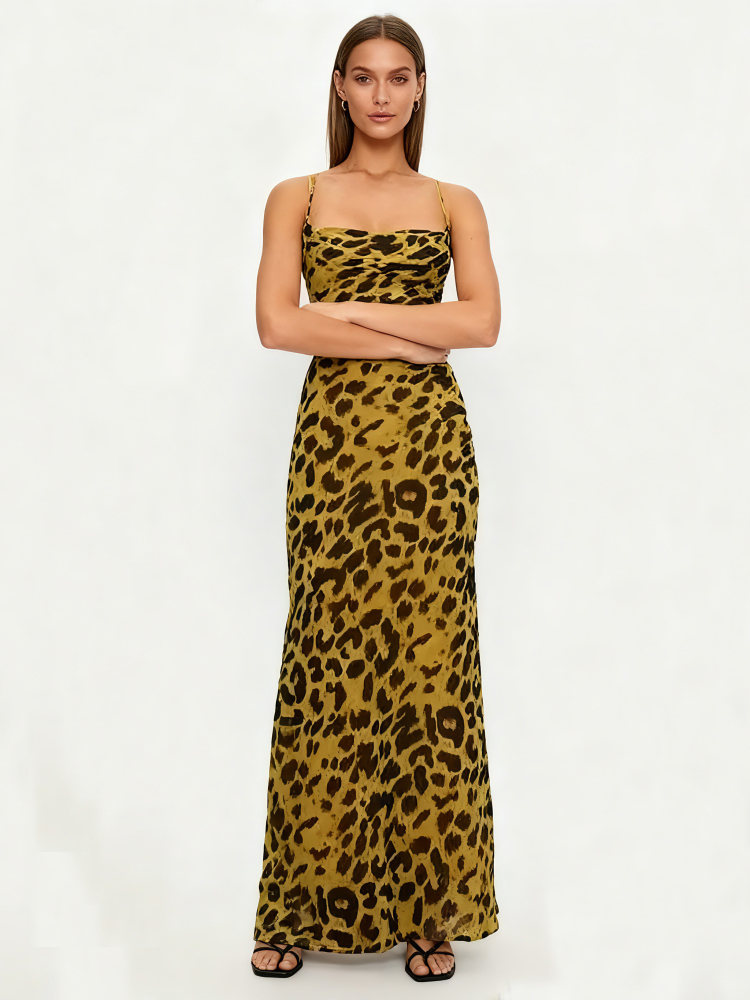 TWOTWINSTYLE Leopard Slimming Backless Sexy Dress