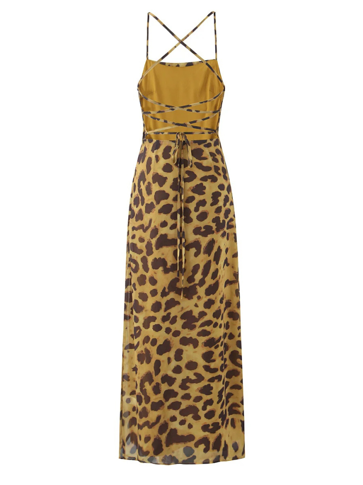 TWOTWINSTYLE Leopard Slimming Backless Sexy Dress