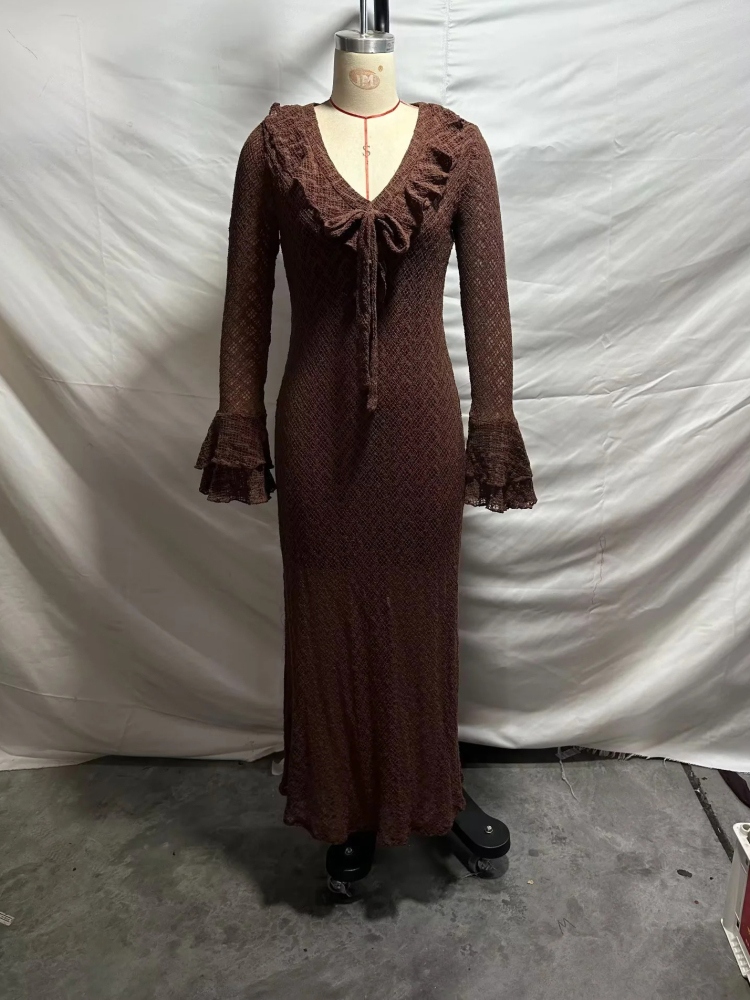 TWOTWINSTYLE V-Neck Ruffles Sleeve Designer Dress