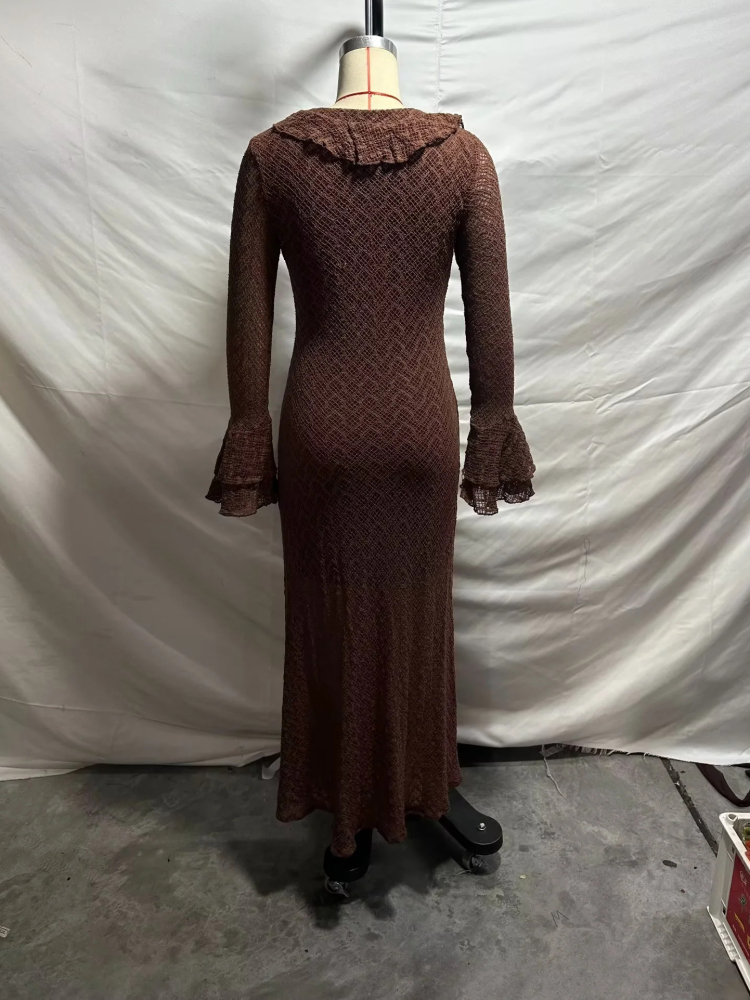 TWOTWINSTYLE V-Neck Ruffles Sleeve Designer Dress