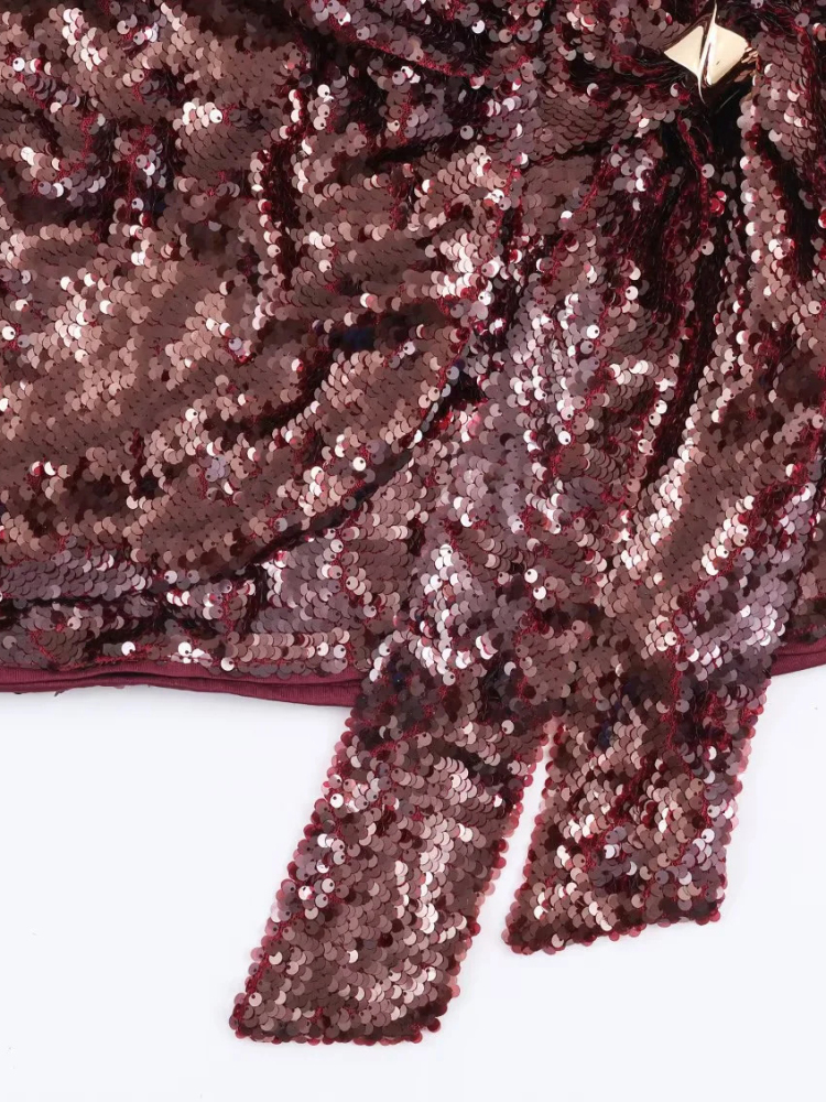 TWOTWINSTYLE Vintage V-Neck Patchwork Sequins Mini Dress
