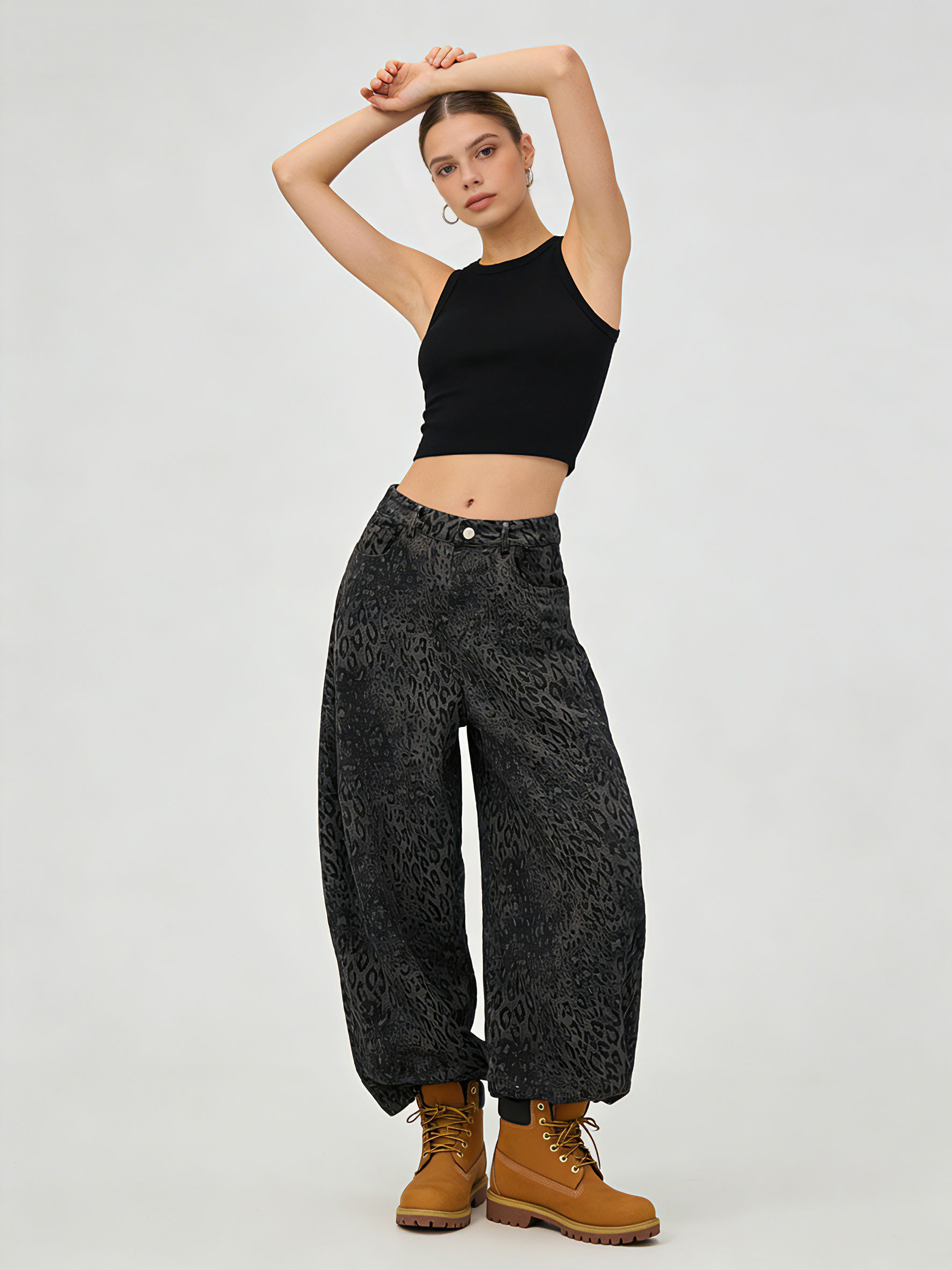 TWOTWINSTYLE Casual Loose Leopard Denim Pants