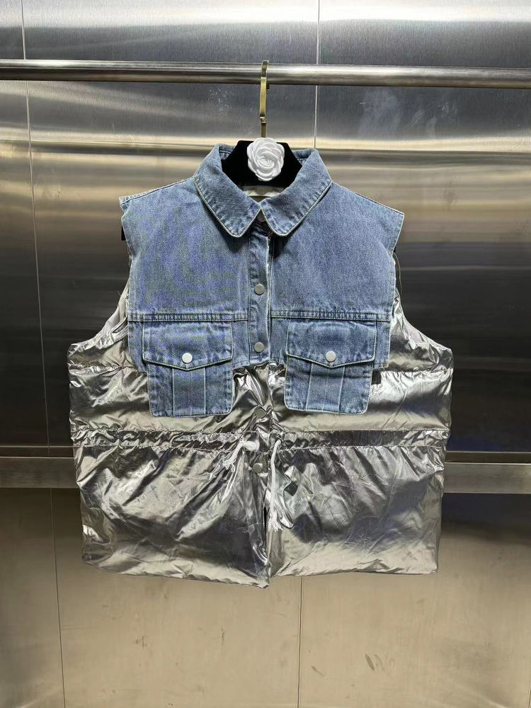 TWOTWINSTYLE Fashion Hit Color Patchwork Denim Coat