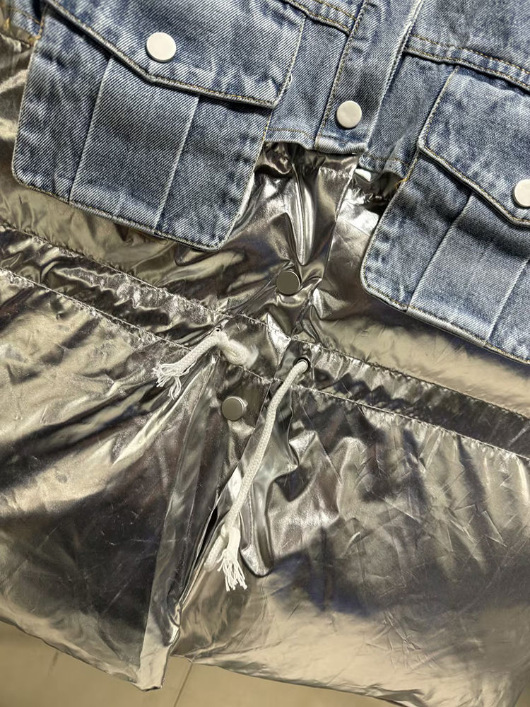 TWOTWINSTYLE Fashion Hit Color Patchwork Denim Coat