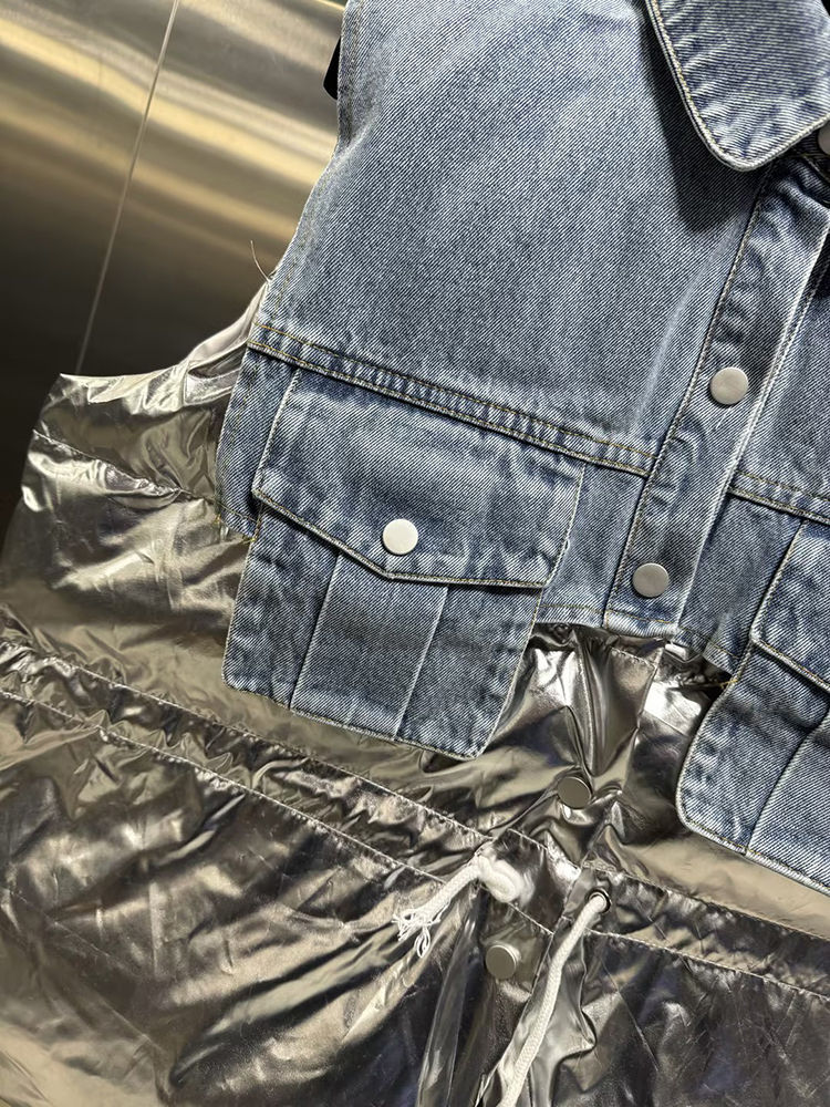 TWOTWINSTYLE Fashion Hit Color Patchwork Denim Coat