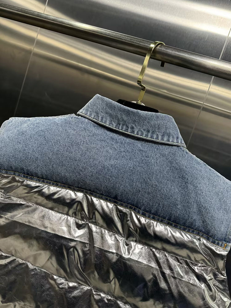 TWOTWINSTYLE Fashion Hit Color Patchwork Denim Coat