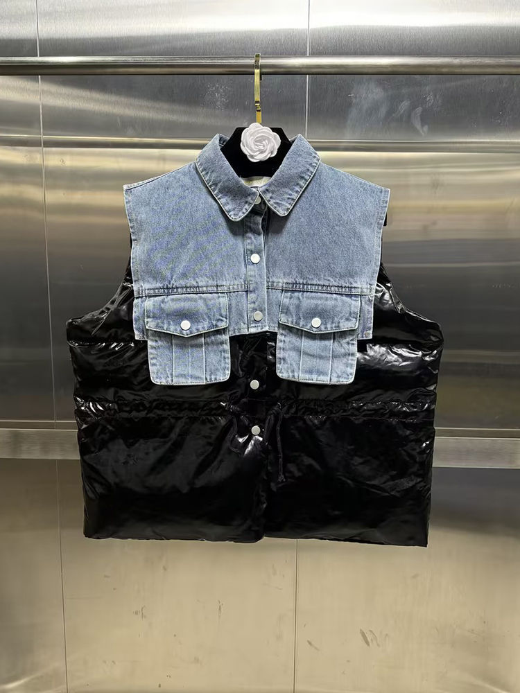 TWOTWINSTYLE Fashion Hit Color Patchwork Denim Coat
