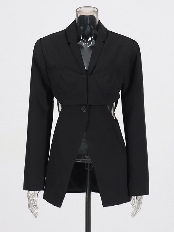 TWOTWINSTYLE Fashion Solid Lapel Hollow Out Blazers