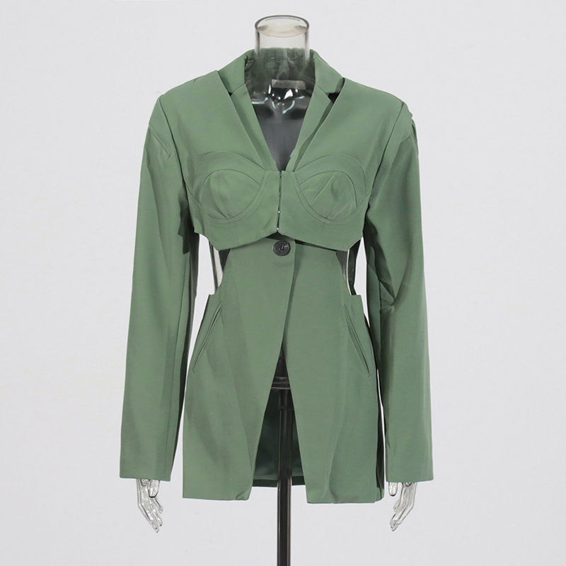TWOTWINSTYLE Fashion Solid Lapel Hollow Out Blazers