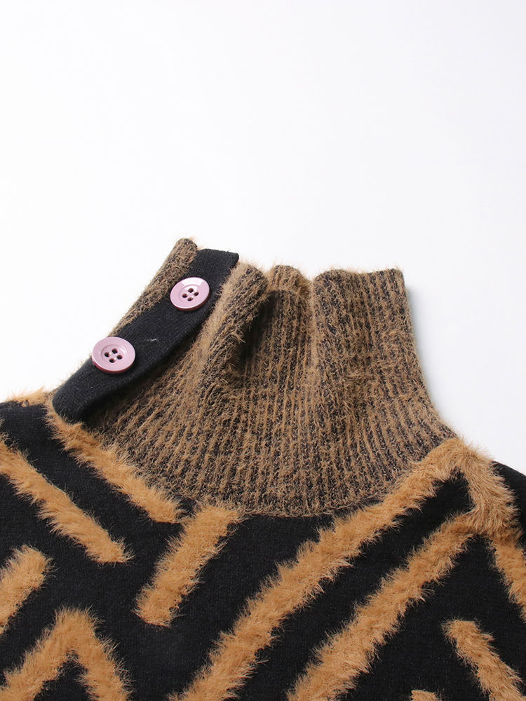 TWOTWINSTYLE Hit Color Spliced Striped Casual Sweater