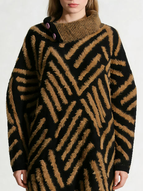 TWOTWINSTYLE Hit Color Spliced Striped Casual Sweater