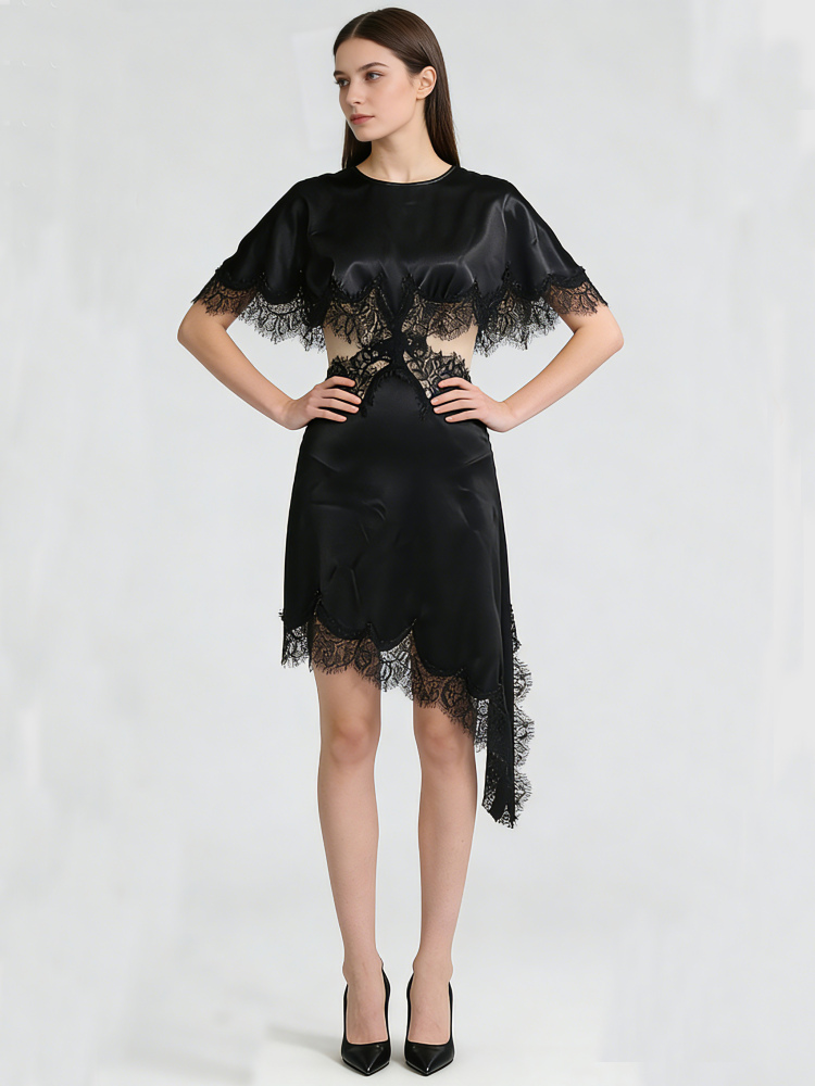 TWOTWINSTYLE Hollow Out Asymmetrical Hem Designer Dress