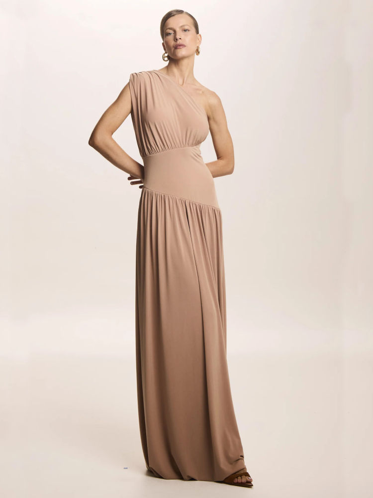 TWOTWINSTYLE Minimalist Off One Shoulder Tunic Midi Dress