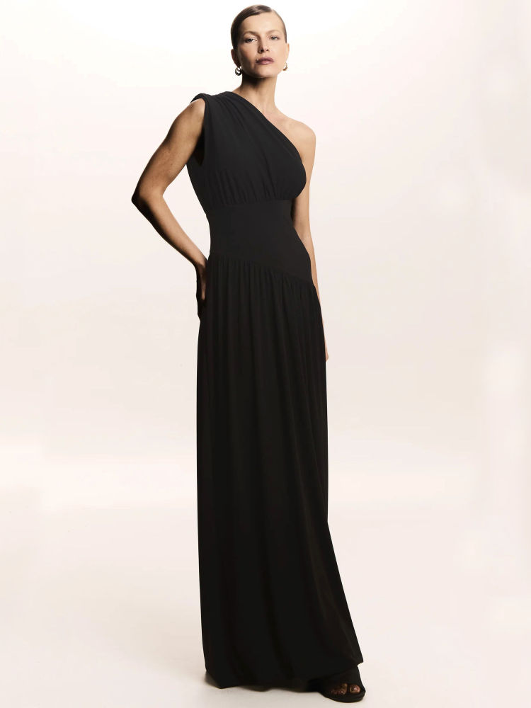 TWOTWINSTYLE Minimalist Off One Shoulder Tunic Midi Dress