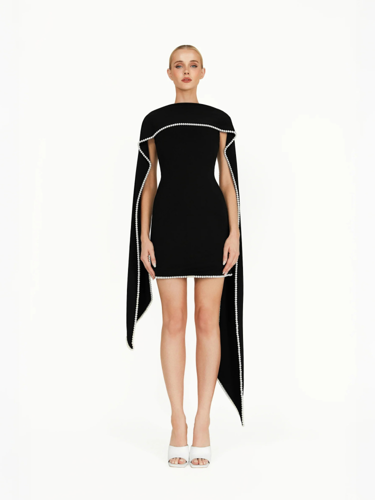 TWOTWINSTYLE Solid Sleeveless Spliced Pearl Mini Dress