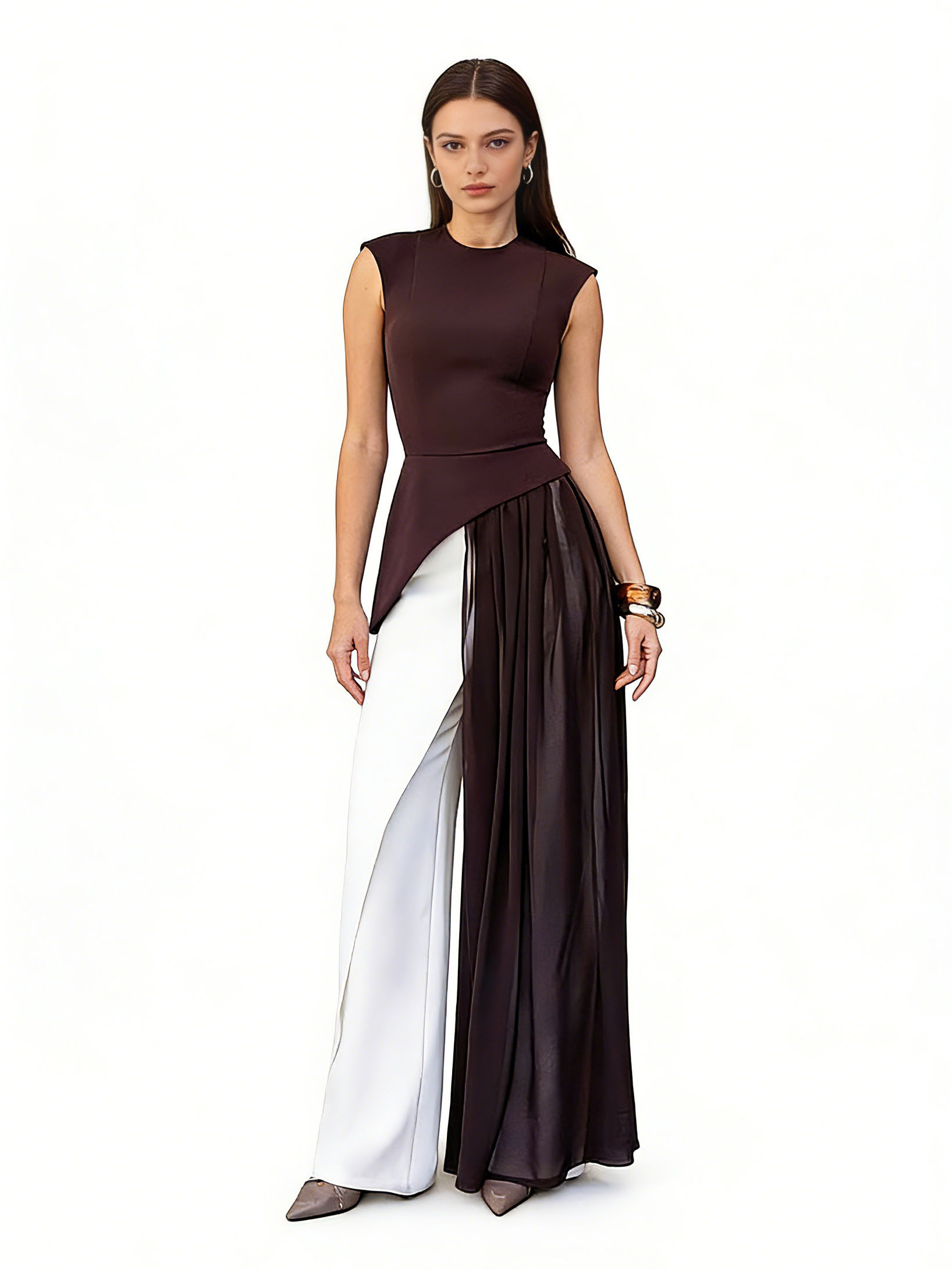TWOTWINSTYLE Vintage Sleeveless Asymmetrical Spliced Mesh Top