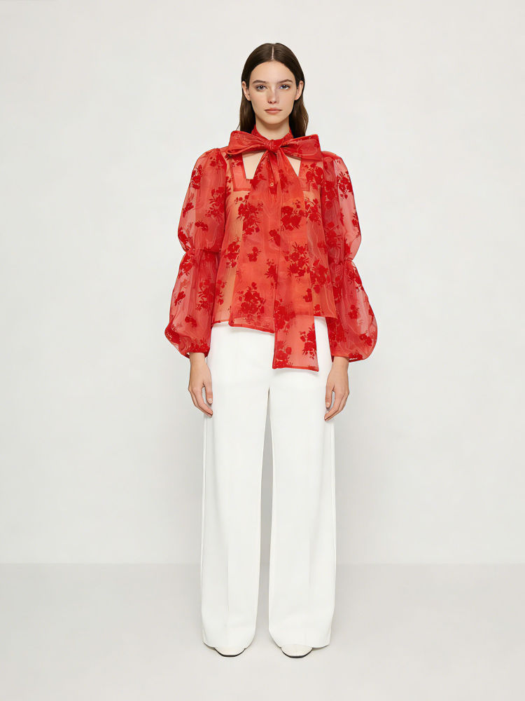 TWOTWINSTYLE Designer Solid Long Sleeve Spliced Flower Shirt