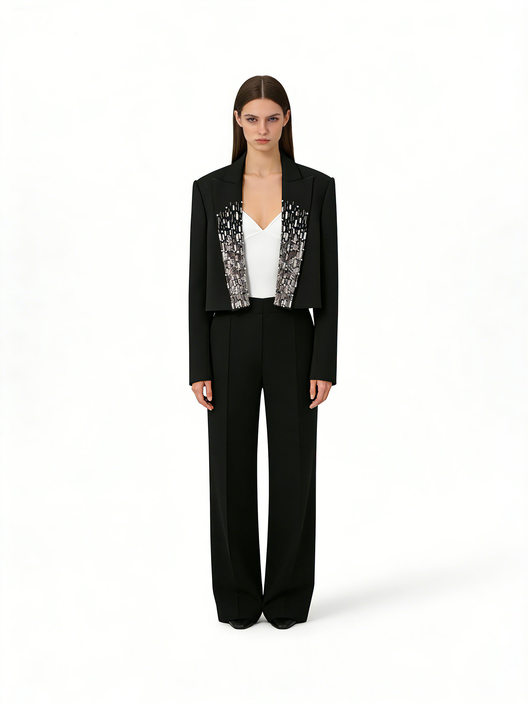TWOTWINSTYLE Temperament Solid Patchwork Sequins Blazers