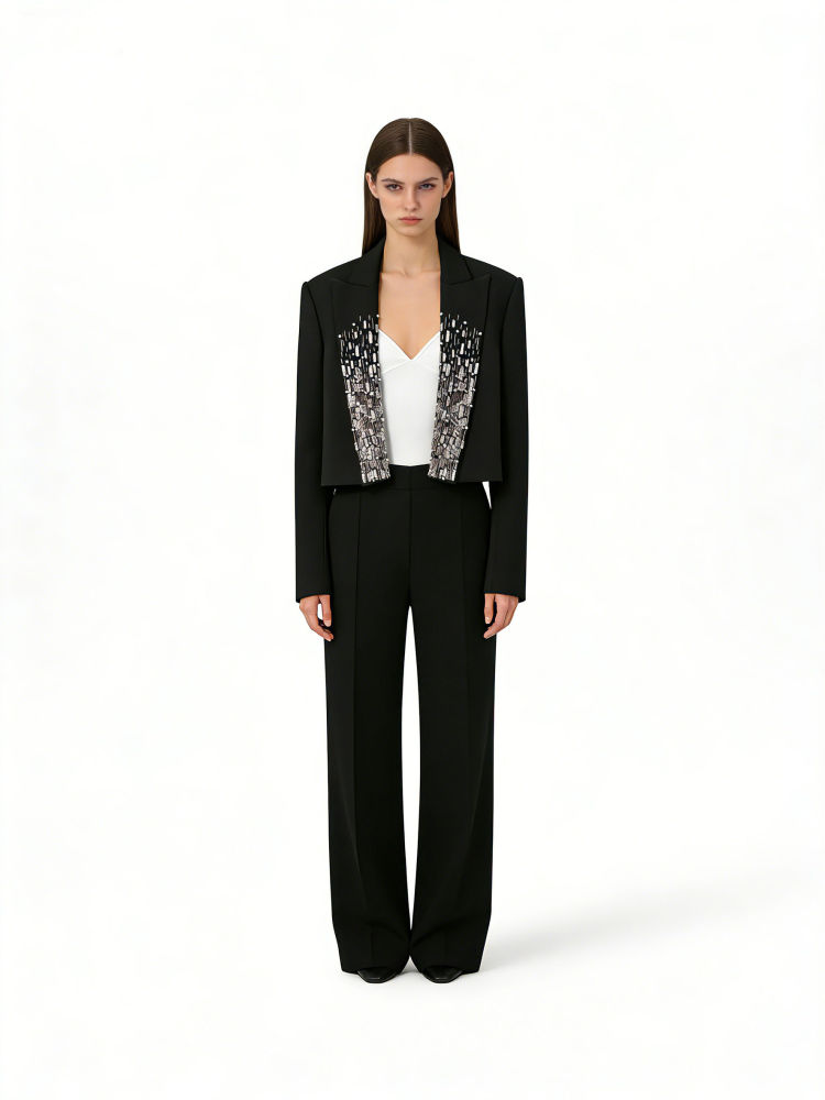 TWOTWINSTYLE Temperament Solid Patchwork Sequins Blazers
