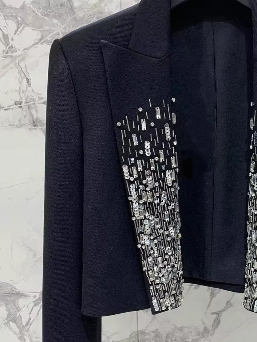 TWOTWINSTYLE Temperament Solid Patchwork Sequins Blazers