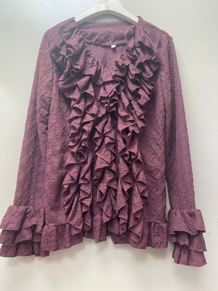 TWOTWINSTYLE V-Neck Patchwork Ruffles Fashion Shirt