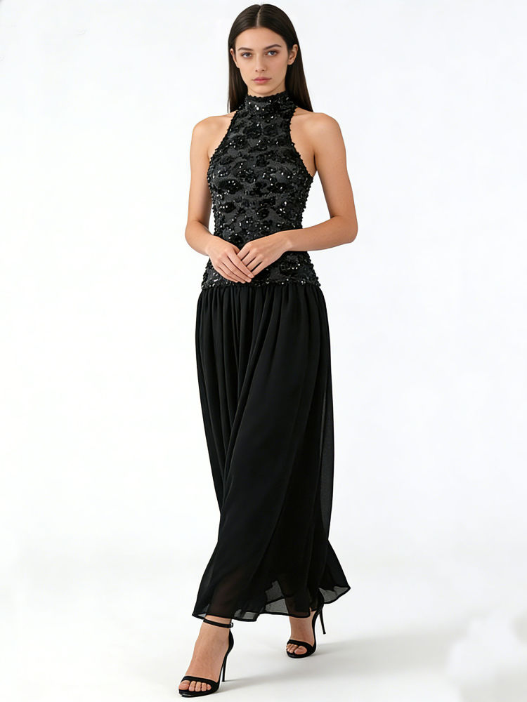 TWOTWINSTYLE Backless Patchwork Sequins Fashion Dress