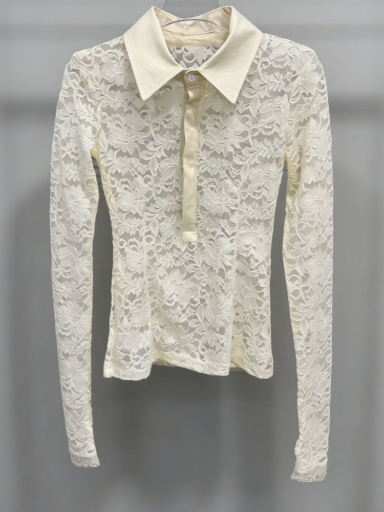 TWOTWINSTYLE Lapel Spliced Mesh Chic Shirt