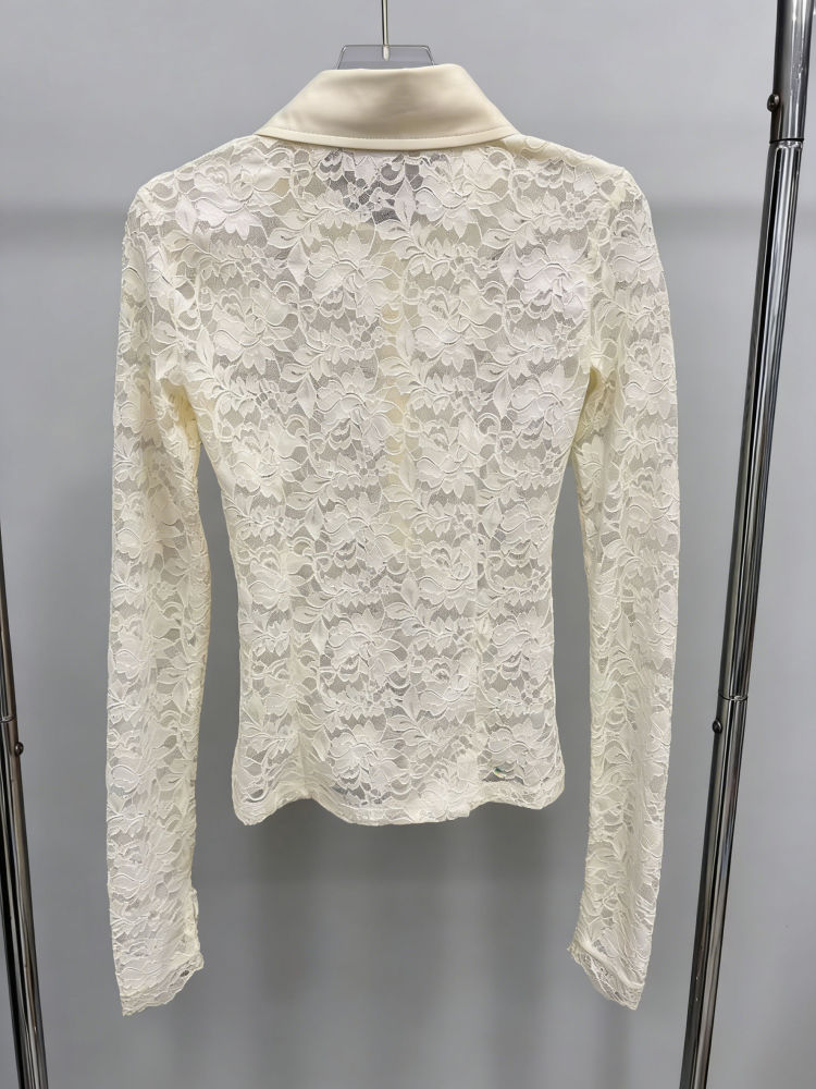 TWOTWINSTYLE Lapel Spliced Mesh Chic Shirt