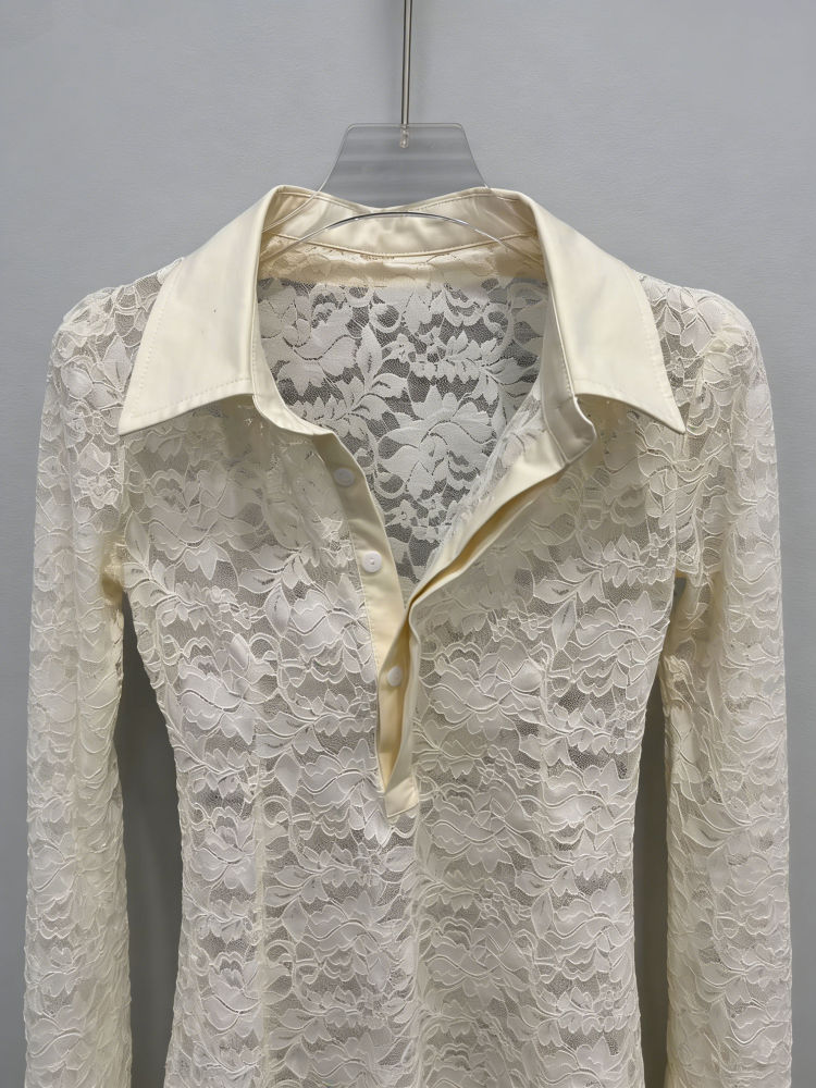 TWOTWINSTYLE Lapel Spliced Mesh Chic Shirt