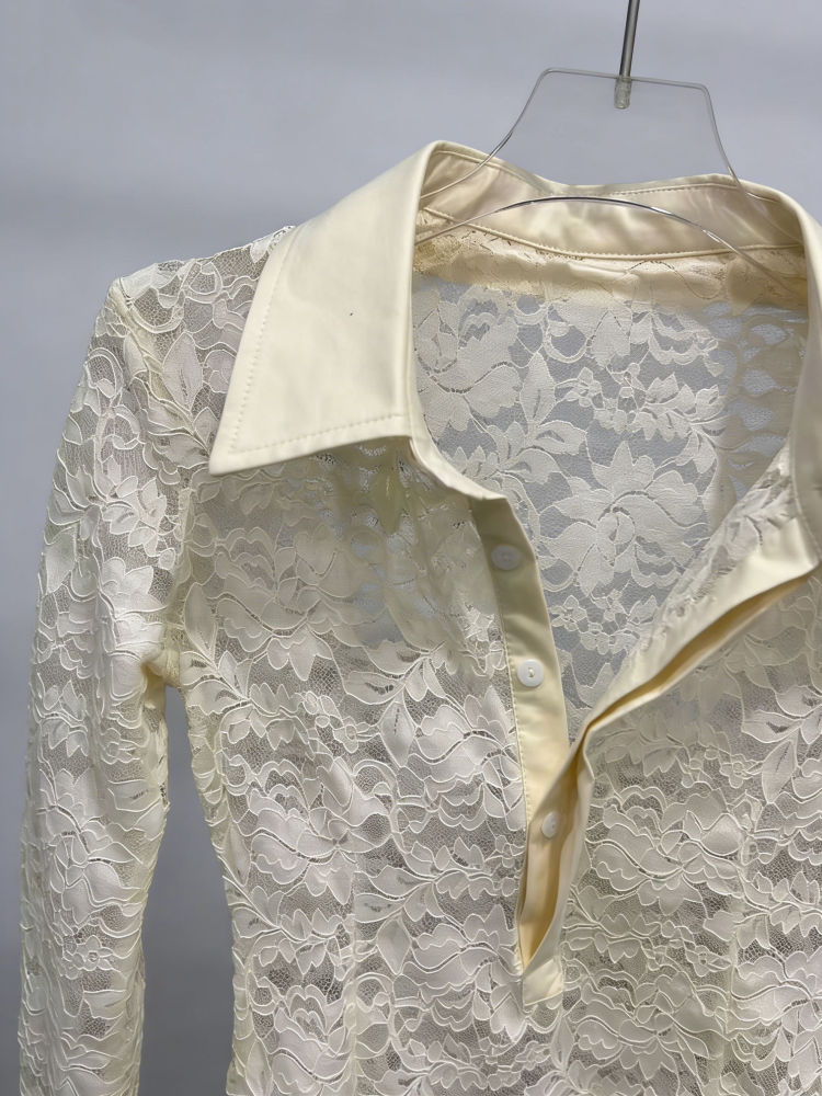 TWOTWINSTYLE Lapel Spliced Mesh Chic Shirt