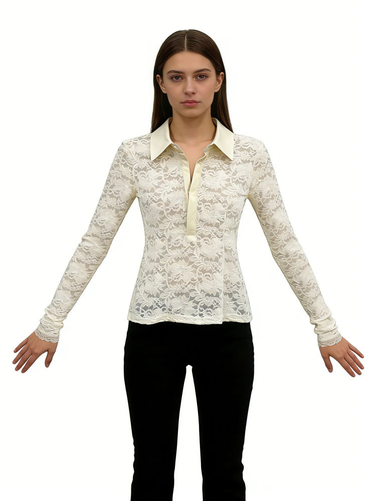 TWOTWINSTYLE Lapel Spliced Mesh Chic Shirt
