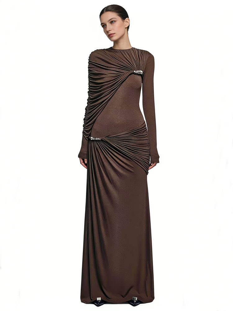 TWOTWINSTYLE Slimming Patchwork Pleated Maxi Dress