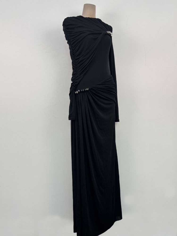 TWOTWINSTYLE Slimming Patchwork Pleated Maxi Dress