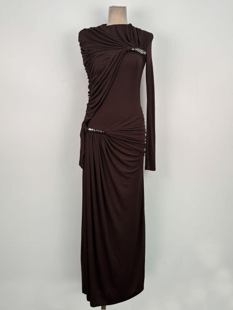 TWOTWINSTYLE Slimming Patchwork Pleated Maxi Dress